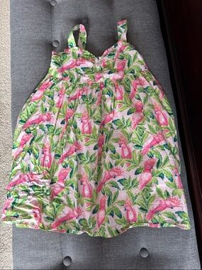 Janie and Jack Pink & Green Parrot Print Sundress